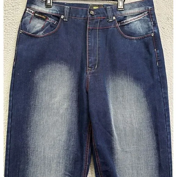 Akademiks Jeans Mens 38 Blue Distressed Loose Fit Straight Leg Pockets Denim NEW